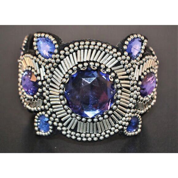 Vintage Purple‎ and Blue leather cuff - Picture 1 of 6